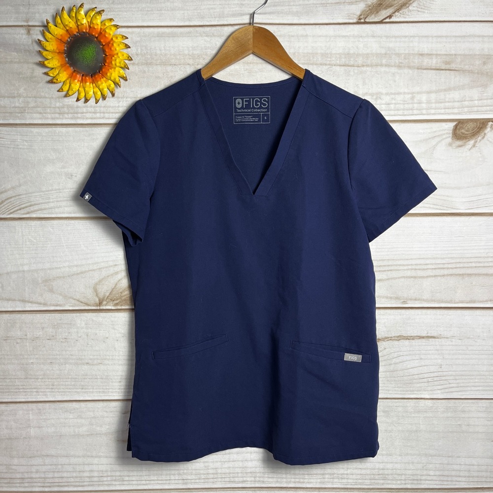 FIGS Technical Collection Navy Blue Casma V-Neck Scrub Top Short Sleeve Size S